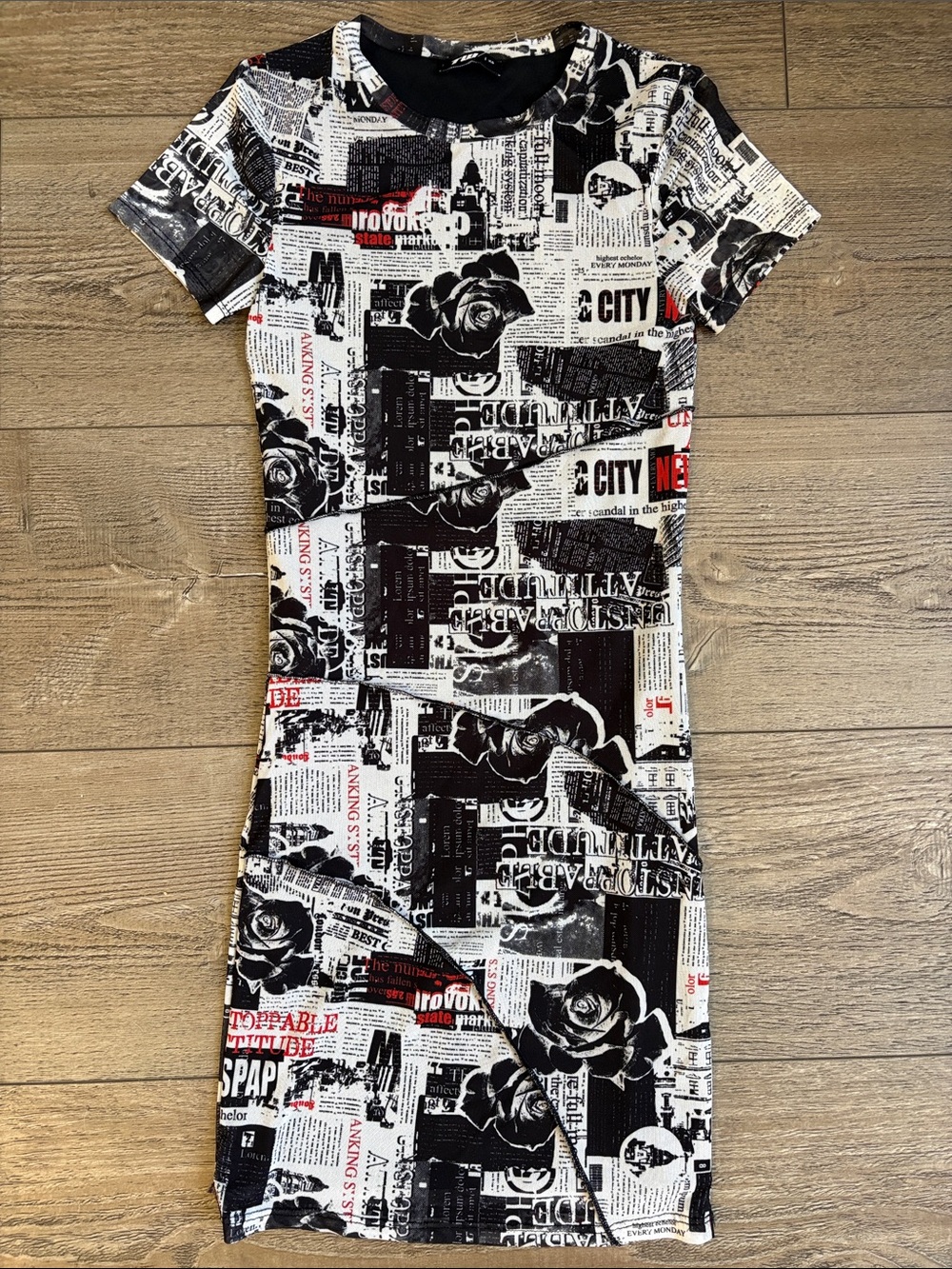 TW Tally Weijl Graphic Newspaper Print Mesh Bodycon Mini Dress Black & White